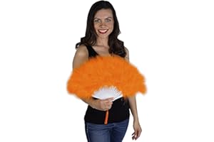 ZUCKER Small Marabou Feather Fan - Vintage Costume Folding Hand Fan - Burlesque Showgirl Decorative Folding Fans for Women Orange