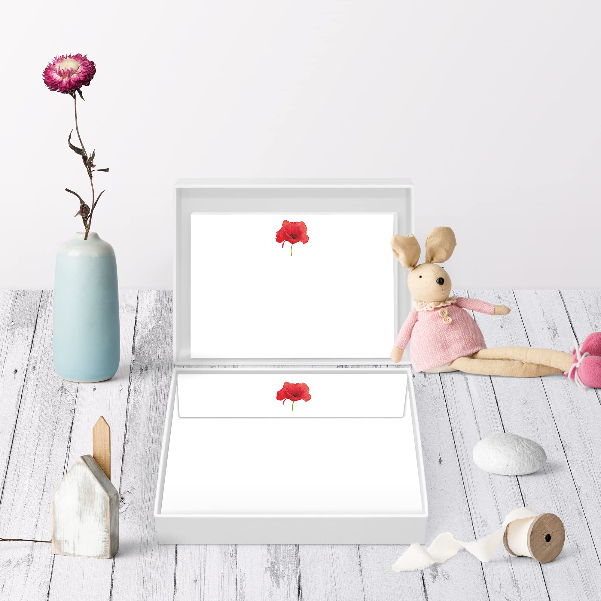 Me Loovely Red Poppy Notecard and Envelopes Sets A6 Size Flat Card Stationery Set Writing Supplies | Christmas Gifts (20 Cards & 20 Envelopes)