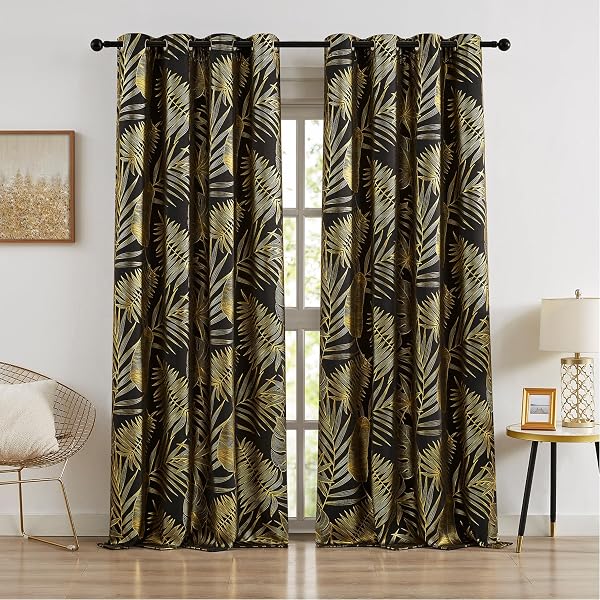 RONALDECOR GOLD LEAF FOIL BLACKOUT CURTAINS 84 INCHES...