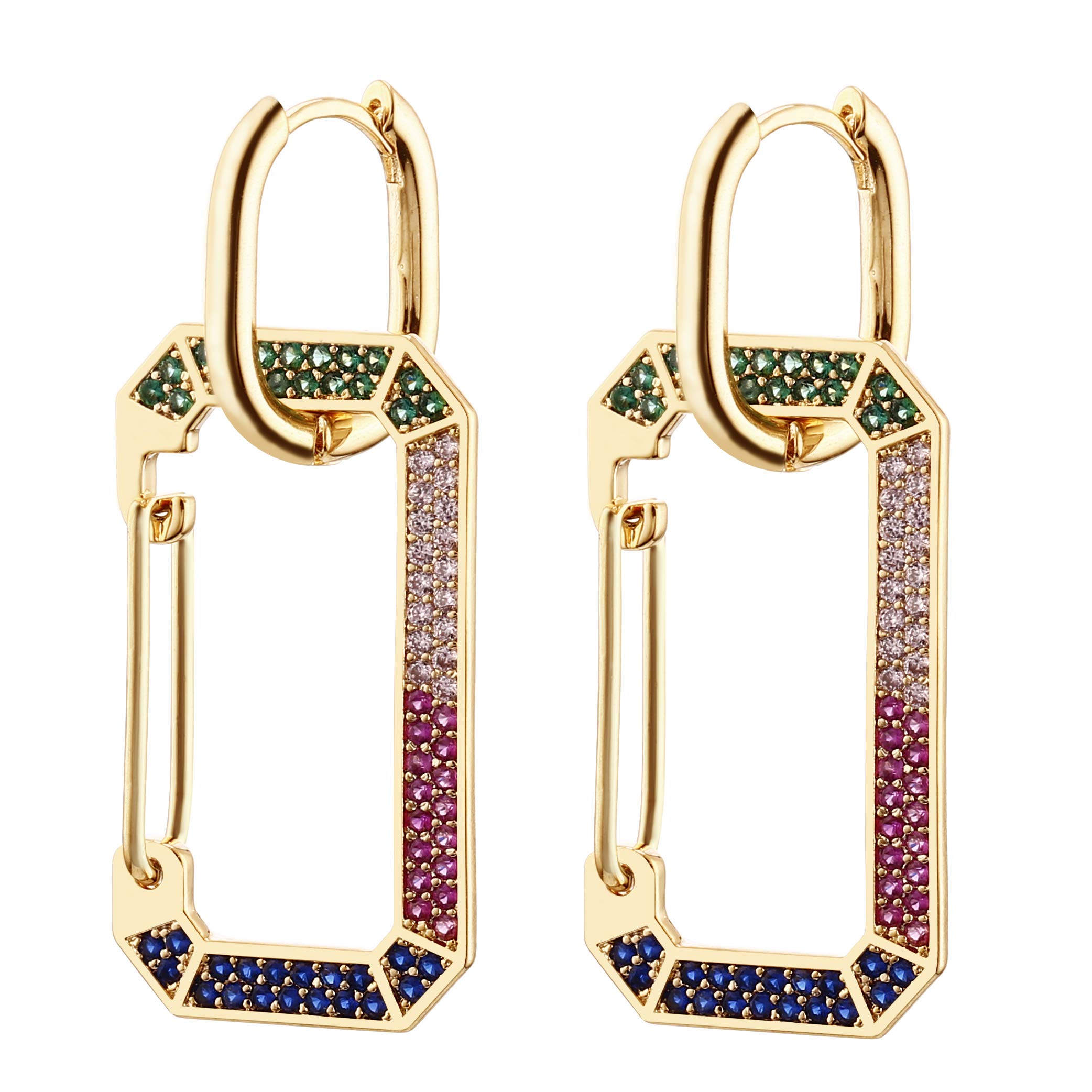 PengJin-2020 new Dangle Earring multicolor for women, Irregular cubic zircon copper earrings for girls, Hypoallergenic pendant plated jewelry with crystal