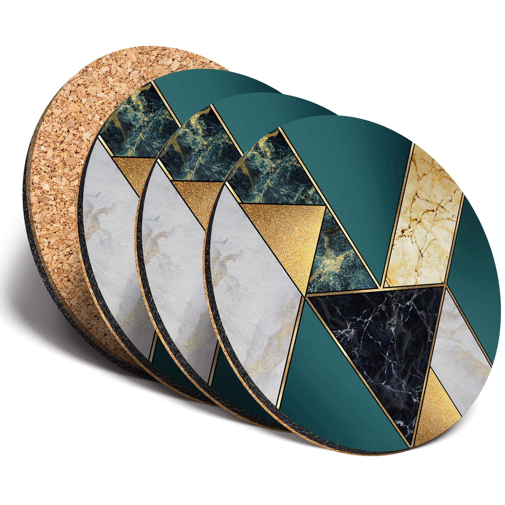 Destination Vinyl Ltd Great Coasters (Set of 4) Round - Abstract Art Deco Marble Effect Drink Glossy Coasters/Tabletop Protection for Any Table Type #21082