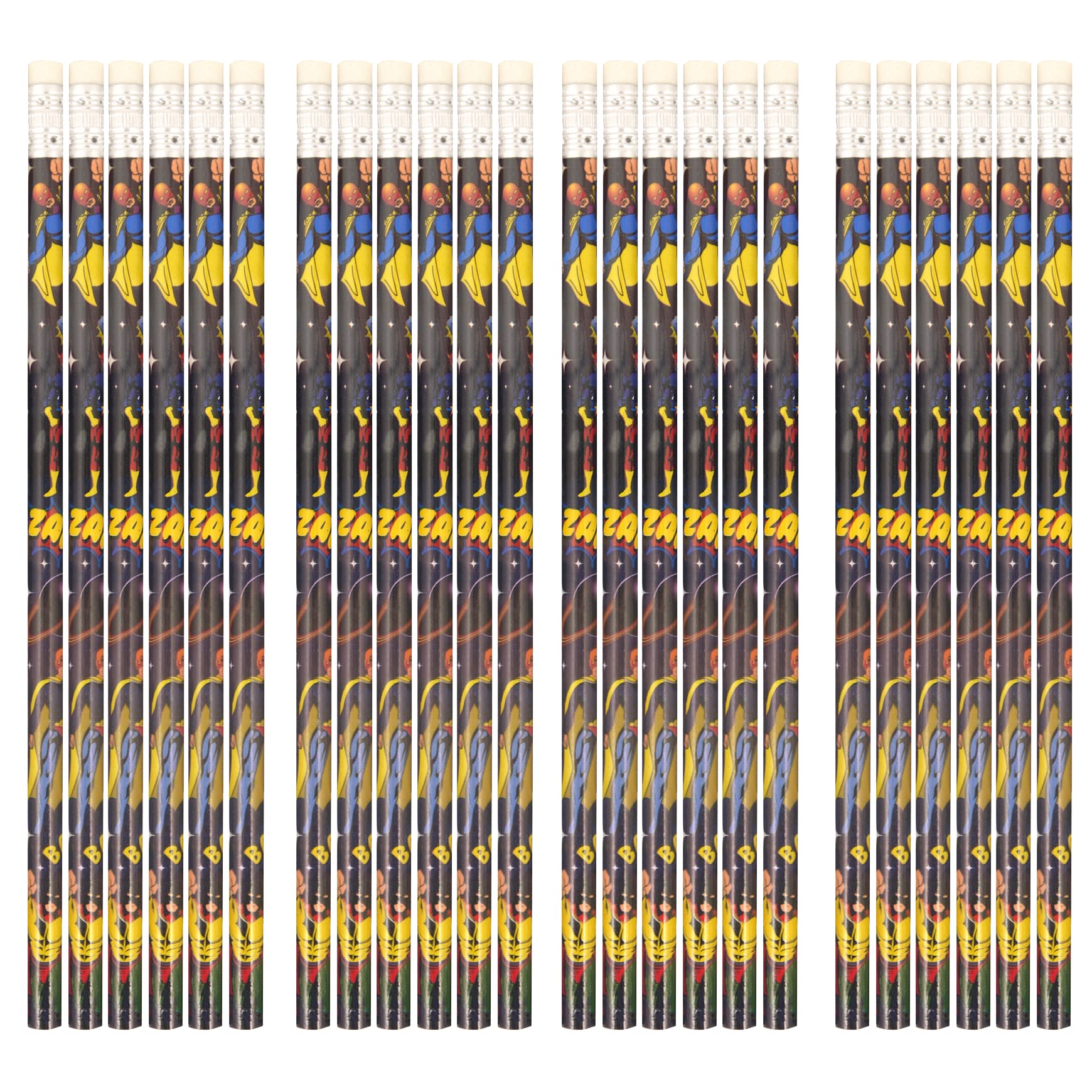 HENBRANDT 24 x Super Hero Pencils with Erasers on Top