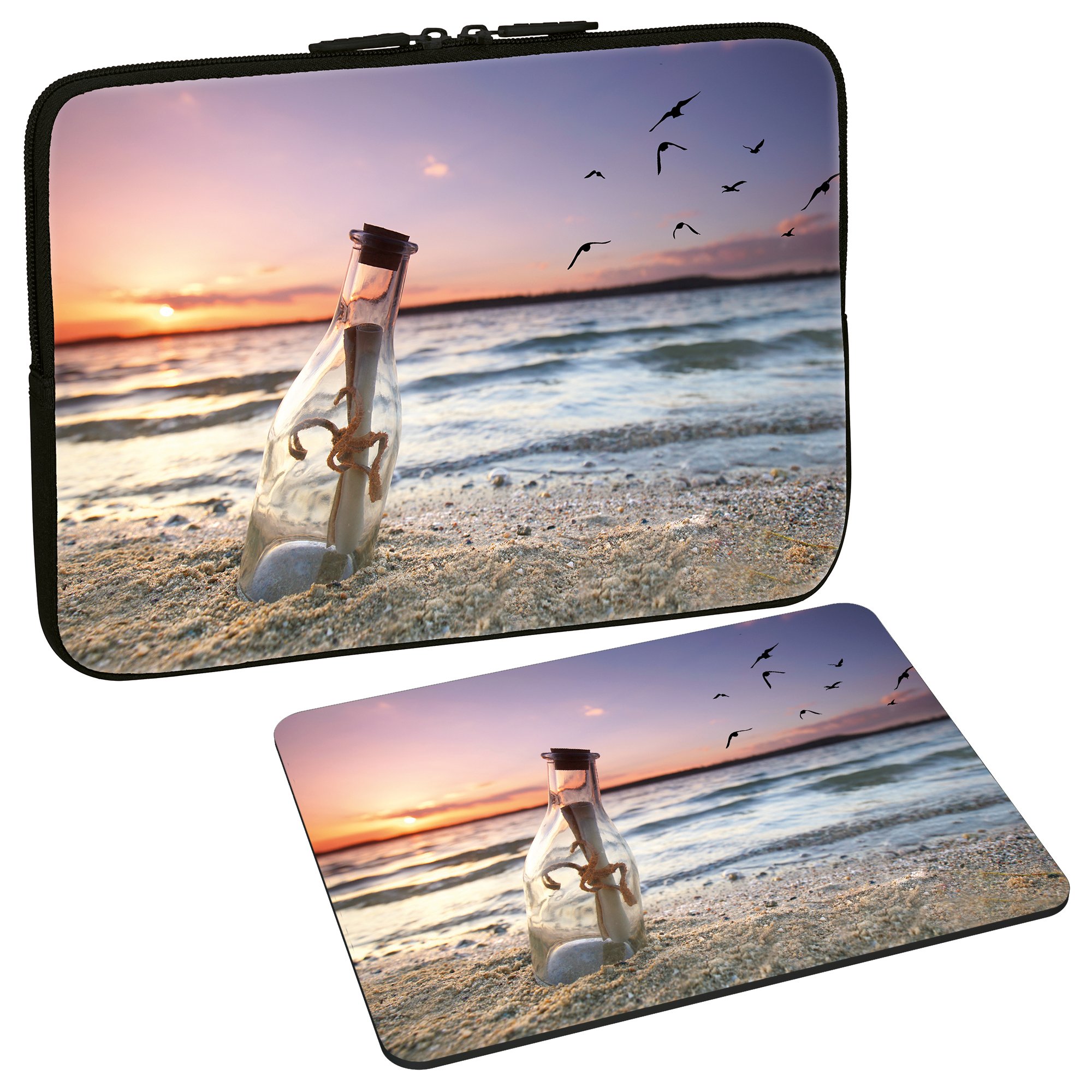 PEDEA Protective Sleeve, Notebook Case 10.1-Inch/13.3 inch/15.6 inch/17.3 inch Message in a Bottle 15,6 Zoll + Mauspad