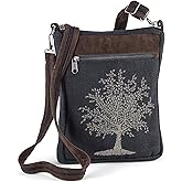 Canvas Crossbody Bag, Hippie Purse Handbag For Women, Top Zip Closure & Pockets, Adjustable and Removable Strap, 9 ½”W x 12”H