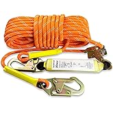 VONLX Fall Protection Safety Rope 25FT Heavy Duty Vertical Roofing Rope with Alloy Steel Grab Snap Hooks Shock Absorber Fall Protection Tree Climbing Line Kit Tree Stand Safety Line Kit