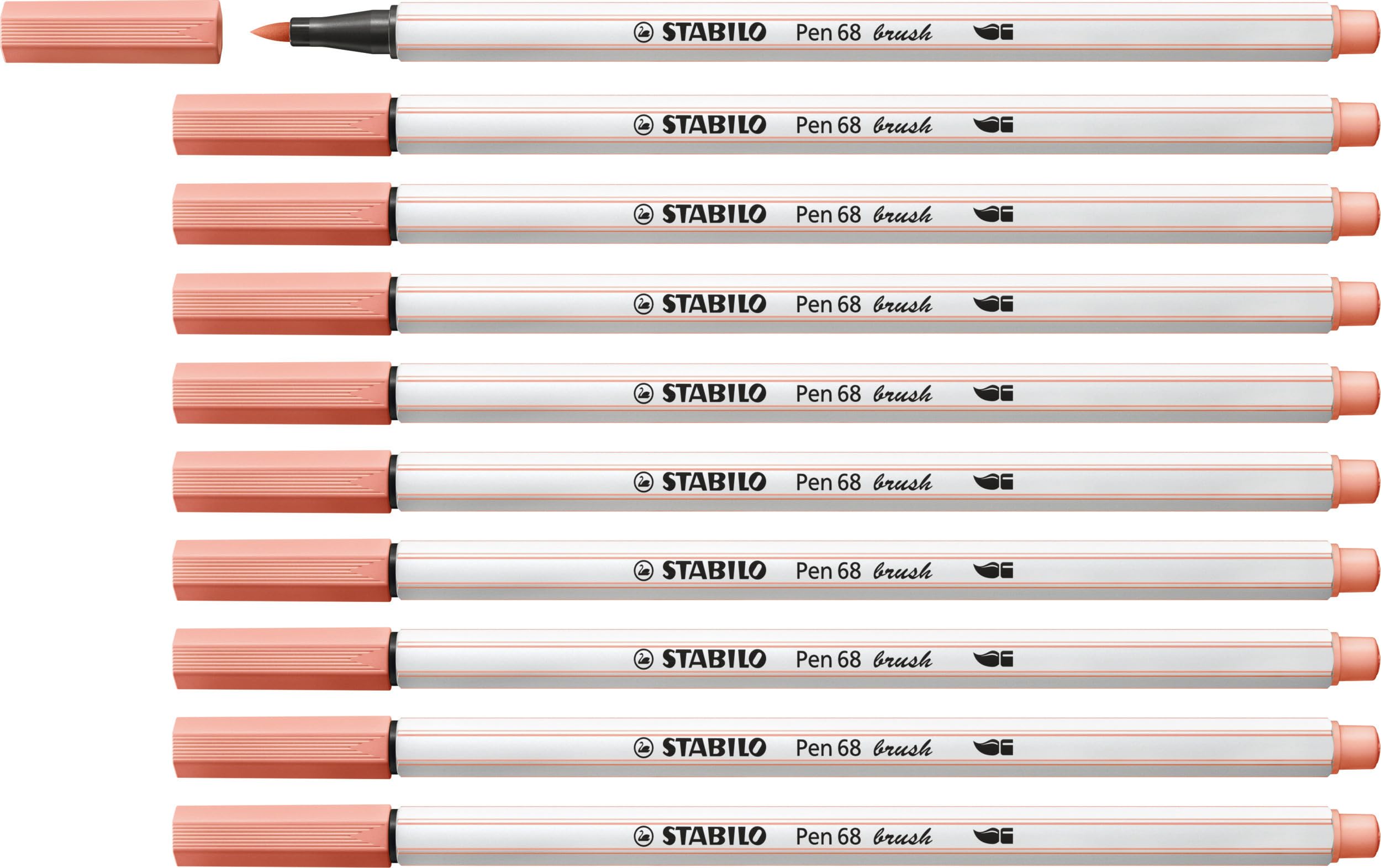 STABILO Pen 68 brush - Premium Fibre-Tip Pen with Brush Tip - Pack of 10 - Apricot
