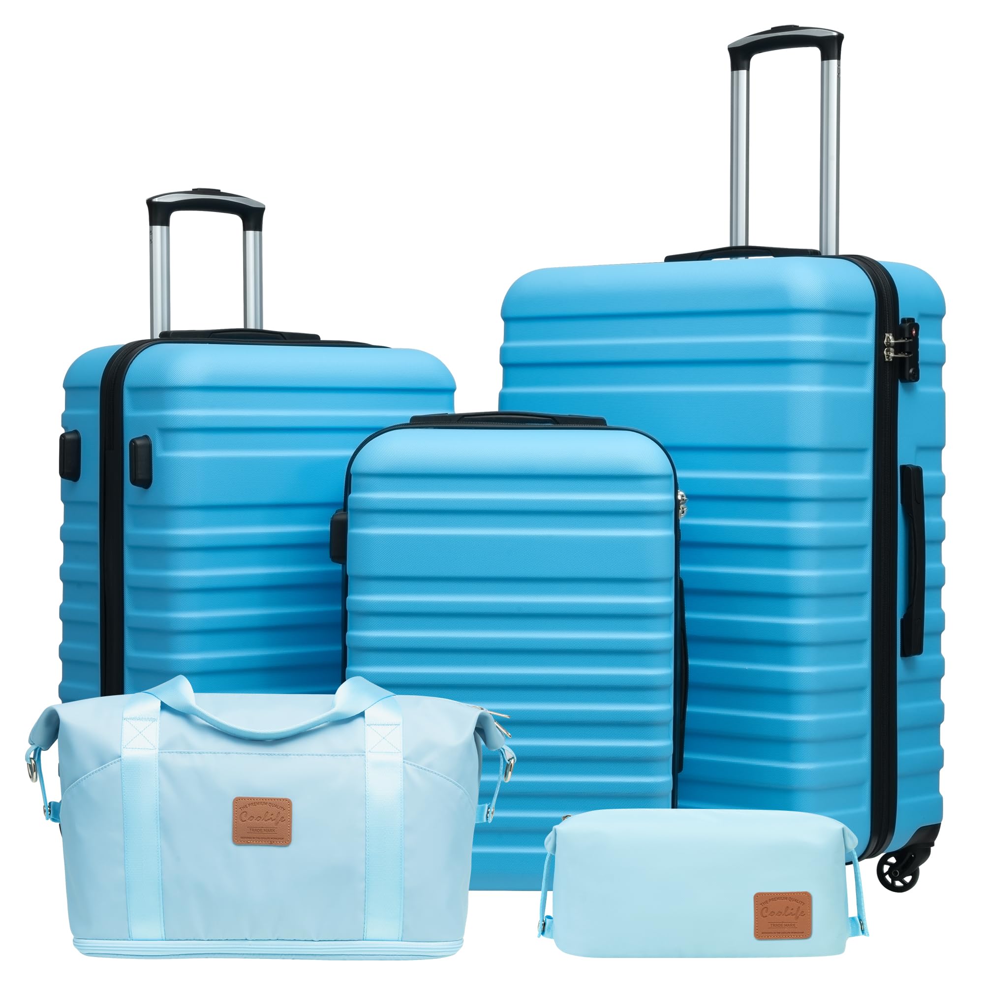Coolife Suitcase Set 3 Piece Luggage Set Carry On Hardside Luggage with TSA Lock Spinner Wheels (Sky Blue, 5 piece set) Image