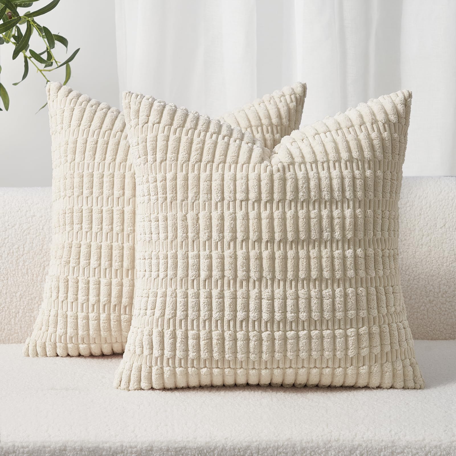 Topfinel Cushion Covers 45x45 cm 18x18 Inch Pack of 2 Cream Decorative Throw Pillow Cases with Invisible Zipper Soft Sofa Corduroy Cushion Covers for Living Room Bedroom Sofa Bed — image 1