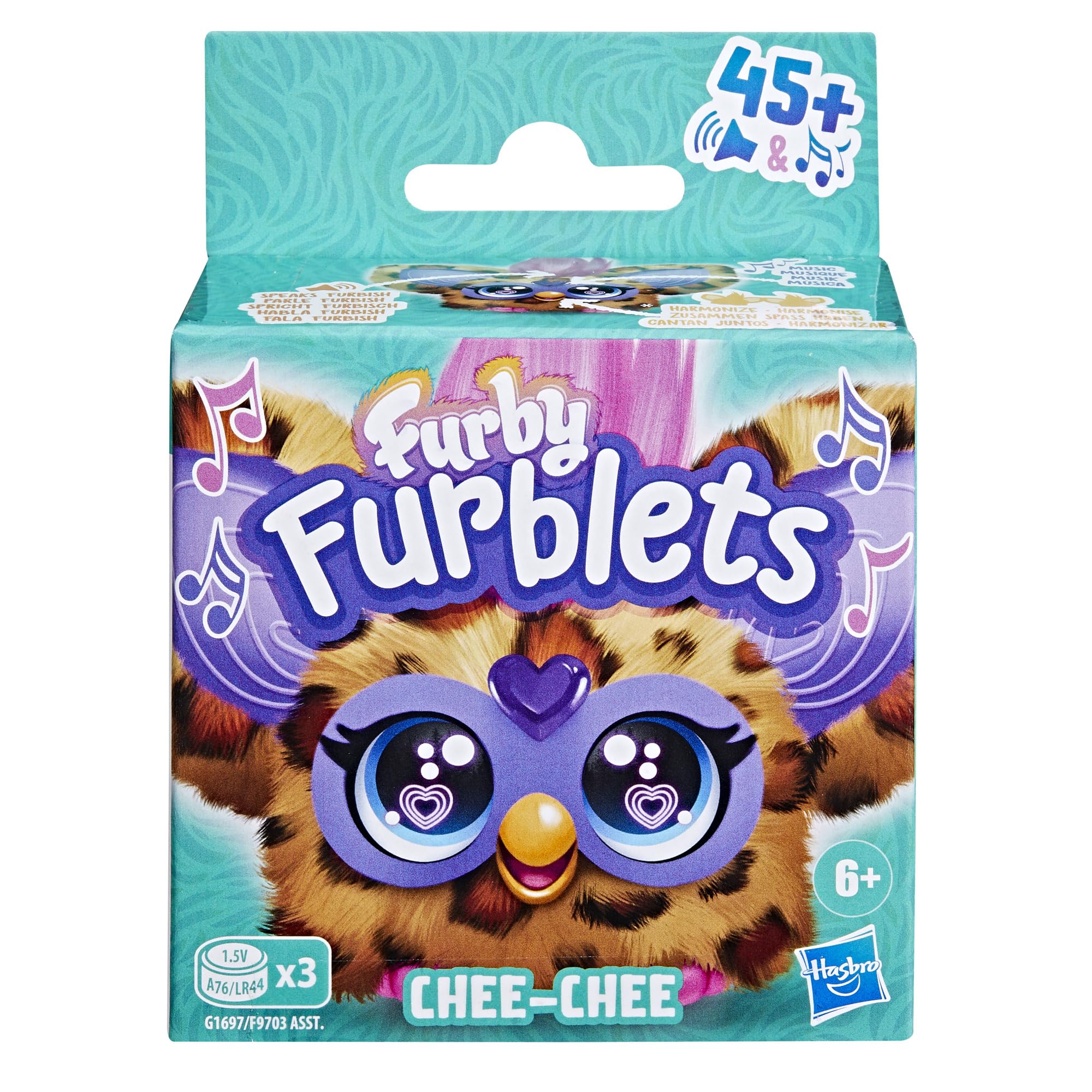Furby Furblets Chee-Chee Mini Friend, Electronic Plush Toys for Girls & Boys, Cheetah Print, Speaks Furbish & Plays Music, Series 5, Back to School Gifts, Ages 6+