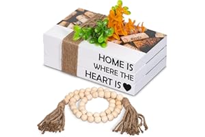 Moudja Decorative Books for Shelf Decor and Coffee Table Decor_ Decor Books Set of 3 and Beads Garland for Decorations_ Woode