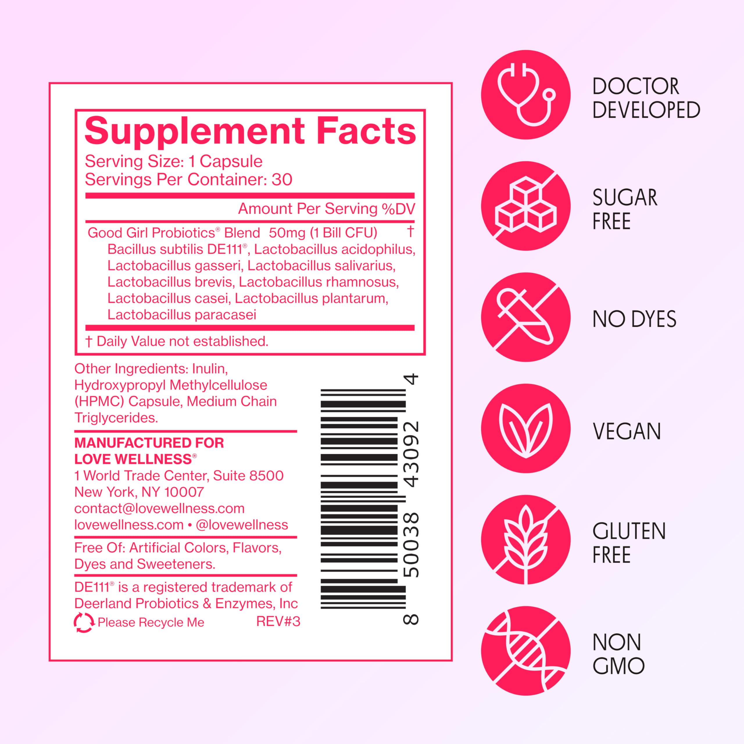 Love Wellness Good Girl Probiotics | Women’s Vaginal Health & pH Balance Supplement | 9-Strain Probiotic for Urinary Tract, Yeast, Odor & Immune Support | Gluten-Free | 30 CT, 30-Day Supply