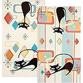 FNLNDO Mid Century Modern Cats Kitchen Towels Decorative Set 2 Pack Absorbent Retro Hand Towels Cute Black Cat Tea Towel Dish Towels for Kitchen Bathroom Home Decorations 16"x 28"