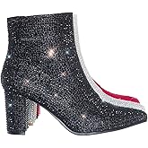 Forever Women Rhinestone Block Chunky Heel Ankle Bootie Iceberg 12 shoes Black 8.5
