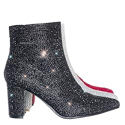 Women Rhinestone Block Chunky Heel Ankle Bootie
