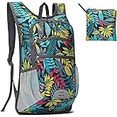 SUIKIHUM 20L Foldable Backpack for Men Women, Ultra Lightweight Water-Resistant Small Packable Hiking Daypack for Travel Camping Outdoor (Leaf Print)