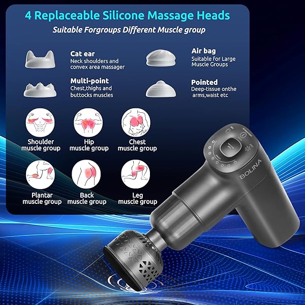 BOLINA RM70 MASSAGE GUN DEEP TISSUE WITH HEAT AND COLD HEAD, HANDHELD MUSCLE MASSAGER THERAPY WITH CARRY CASE, PERCUSSION BODY MASAJEADOR FOR MEN WOMEN ATHLETES BACK UPGRADE, ACTIVE THERMACOOL