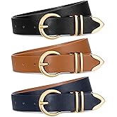 3 Pack Women's Belts for Jeans Dresses Fashion Ladies Skinny Leather Belt with Gold Buckle for Pants