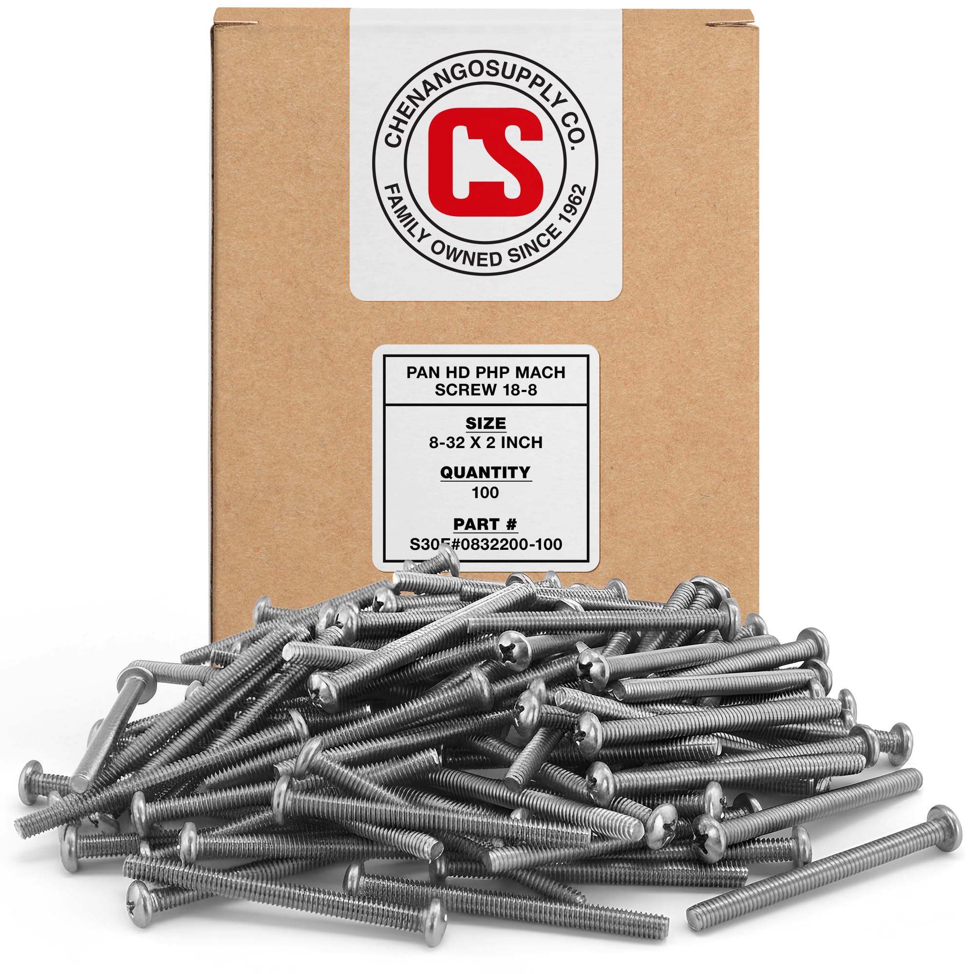 Stainless 8-32 x 2" (3/8" to 3" Lengths Available) Pan Head Machine Screws, Full Thread, Phillips Drive, Stainless Steel 18-8, Machine Thread (100 pcs, 8-32 x 2)