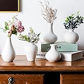 Sowlvenco White Bud Vases, Ceramic Small Vase Set of 5, Mini Vases for Fresh and Dried Flowers, Modern Home Decor, Pottery Centerpiece Table Decorations
