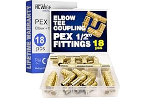 New Age America® 18pcs 1/2" PEX Fittings AquaFlow 360™ | 6 Elbow + 6 Tee + 6 Coupling | 1/2 Inch Brass | Barb PEX Fittings fo