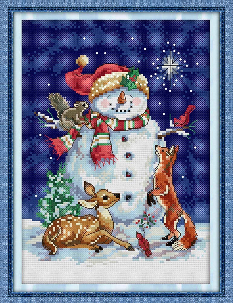 Cross Stitch Kits, Awesocrafts Midnight Snowman Christmas Easy Patterns Cross Stitching Embroidery Kit Supplies Christmas, Stamped (Snowman, Stamped)