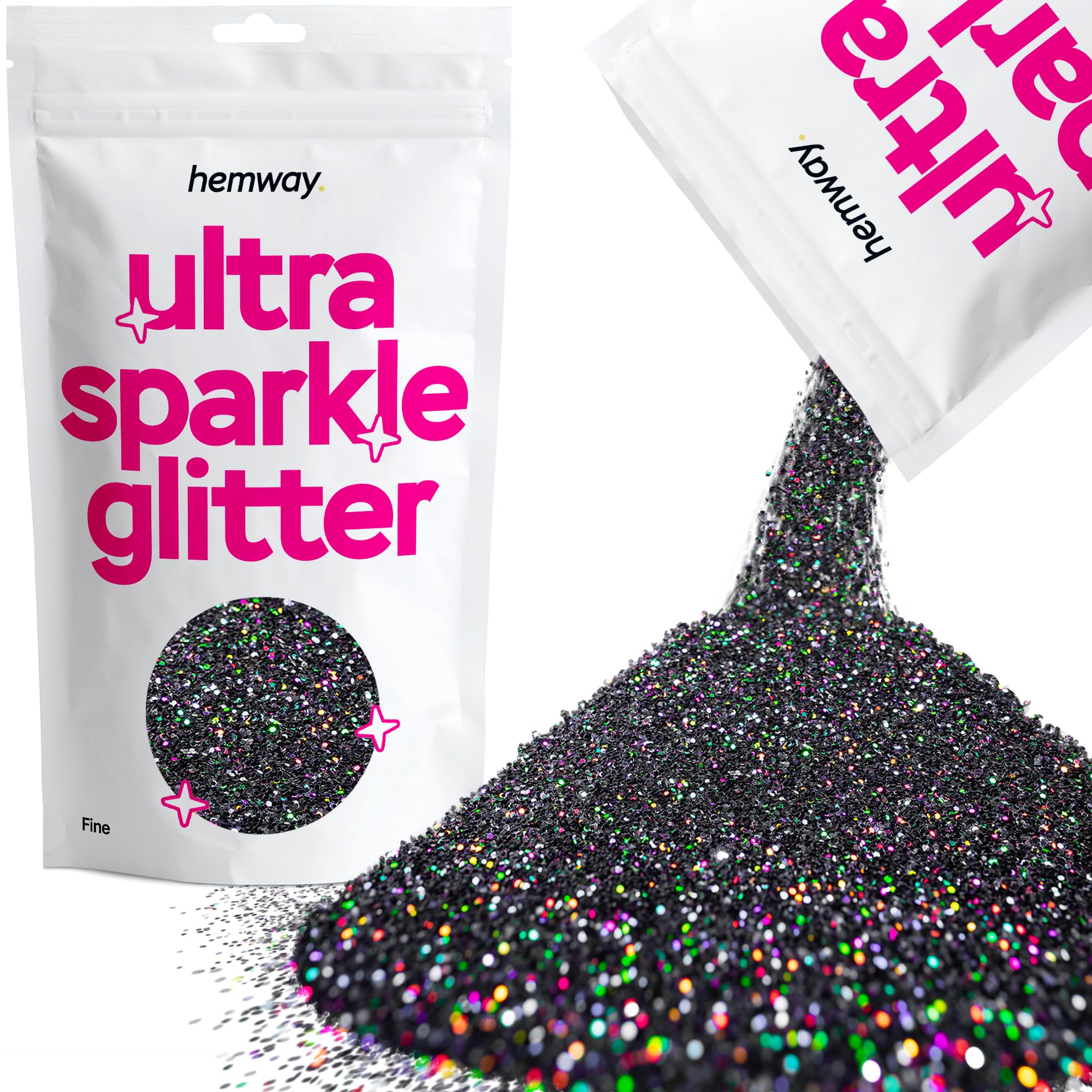 Hemway Ultra Sparkle Glitter Black Holographic 100g Fine | Glitter for Arts & Craft, Makeup, Nail Art, Crafting, Card Making, Sparkle Decoration