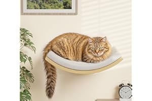 PELUOMOZ Cat Wall Shelf with Curved Hammock Bed, Wall Mounted Cat Perch with Beige Soft Foam Cushion, Floating Wall Furniture for Climbing, Sleeping & Lounging