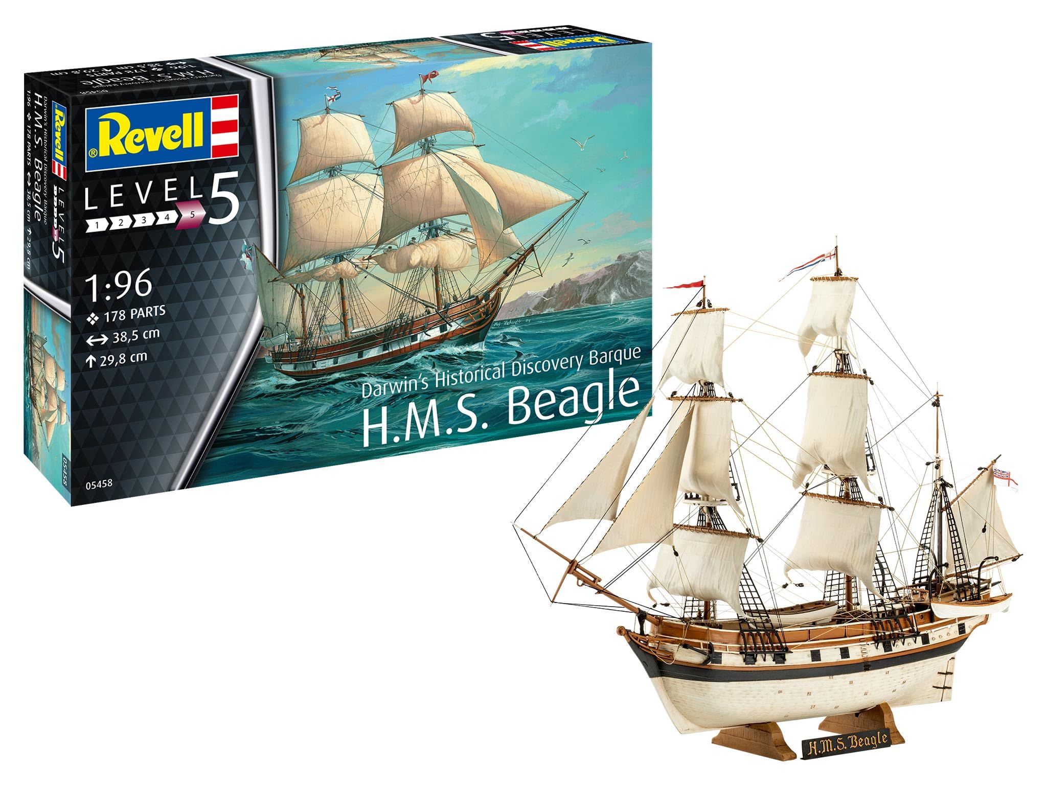 Revell 05458 Darwin's Historical Discovery Barque H.M.S. Beagle 1:96 Scale - Unbuilt/Unpainted Plastic Model Kit