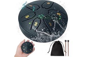 OUTUO Steel Tongue Drum: 3 Inch 6 Notes Rain Instrument for Outdoor Use, Hang Handpan for Kids, Sound Healing Meditation (Navy Blue)