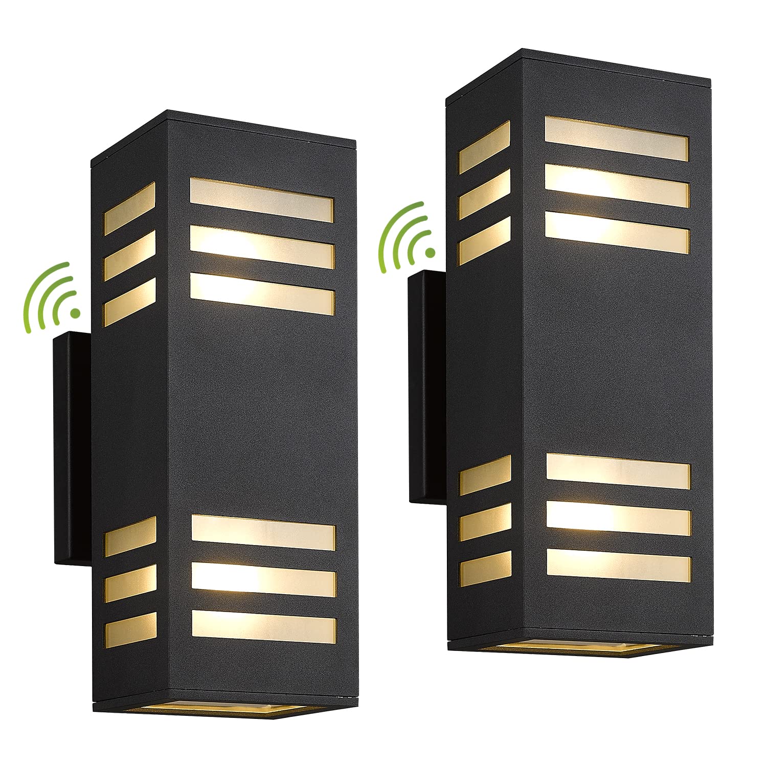 Photo 1 of HUNEASON Outdoor Wall Lights, 2 Pack Dusk to Dawn Porch Light Waterproof, 13" Modern Outside Light Rectangular, Large Up Down Exterior Lighting Fixtures for Patio, Garage, Doorway, Black