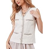 M.Infisavo Women’s Tweed Vest Blazer Vintage Sleeveless Top Lined Button Down Dressy Outerwear Waistcoat for Casual, Business