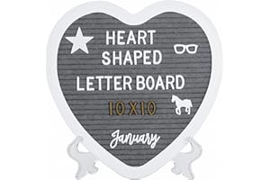 G GAMIT Heart-Shaped Felt Letter Board Message Sign,10x10 inches Message Board with 465 Changeable White&Golden Letters,Numbers,Cursive Words and Stand for Party,Pregnancy,Wall&Tabletop Decor (Gray)