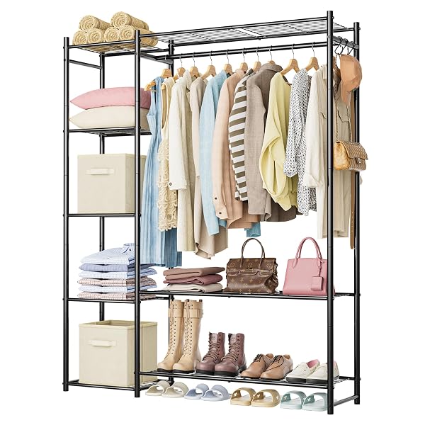 WARDROBE CLOSET,PORTABLE CLOTHES RACK WITH 4 TIERS SHELVES,FREESTANDING...