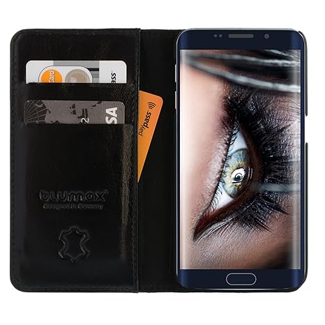Galaxy S6 Edge Lederhülle/Ledertasche/Hülle/LederCase/Cover/Etui/Tasche von Blumax für Samsung aus echtem Leder schwarz für 5