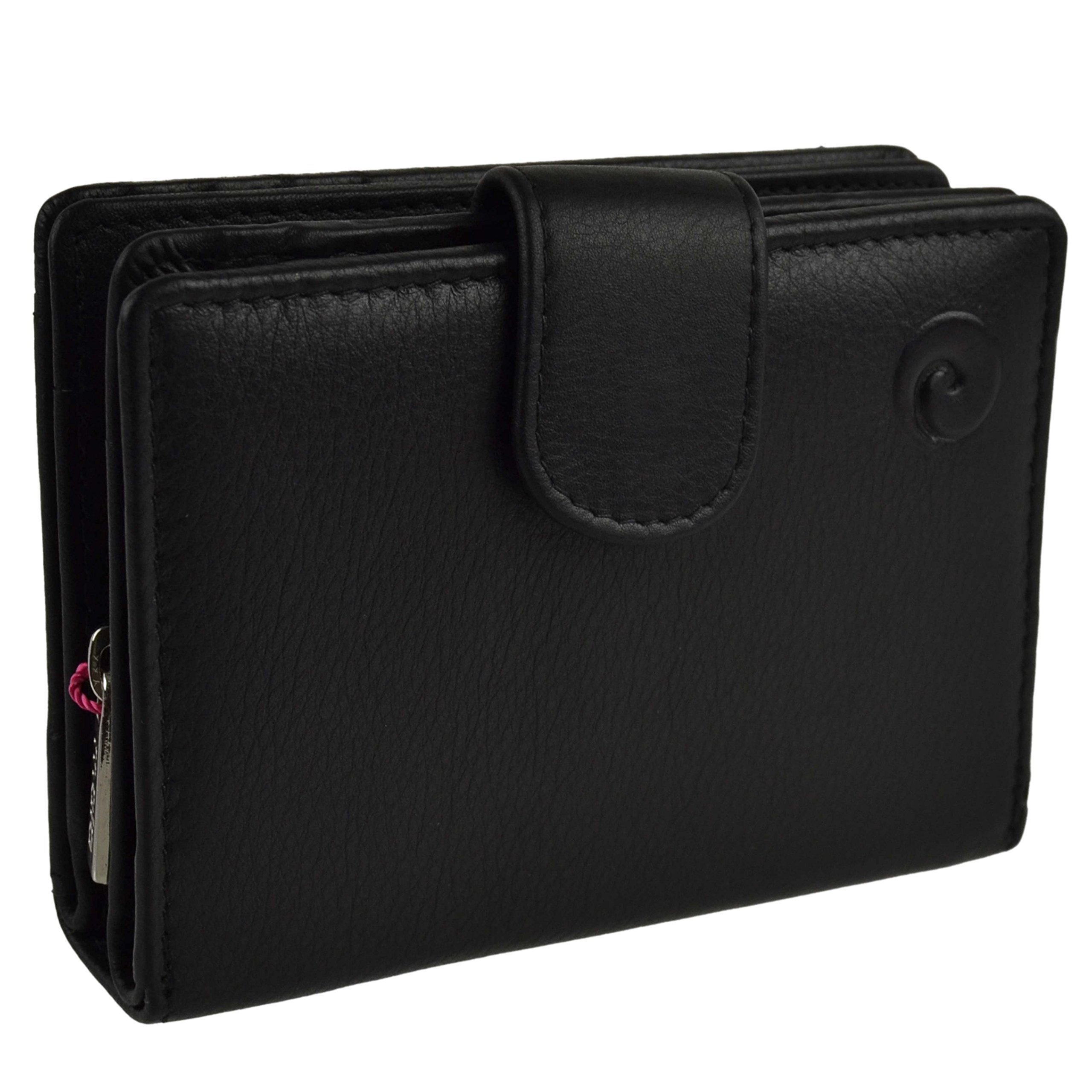 Ladies Compact Leather Tabbed RFID Protection Purse/Wallet by Mala; Origin Collection Classic Gift Boxed (Black)