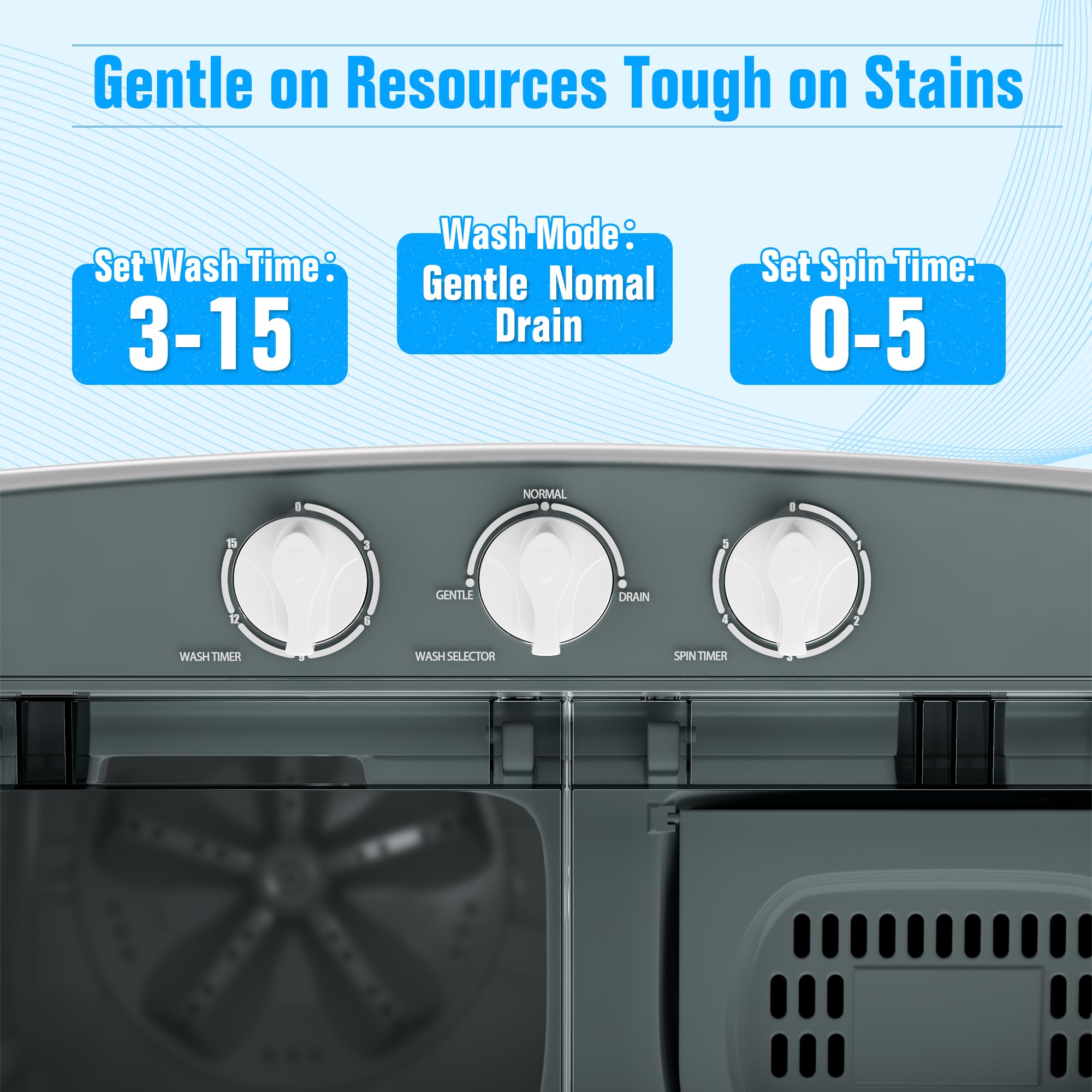 Pataku Portable Washing Machine, 17.6 Lbs Compact Mini Washer and Dryer Combo,Twin Tub Laundry Washer with Spin Cycle, Soaking Function Ideal for Apartment, Dorms, RVs Camping, Grey