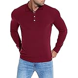 iWoo Mens Muscle Polo Shirts 4 Metal Buttons Casual Golf Shirt Long Sleeve Solid Tee Shirts Workout Pullover Tops