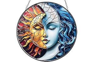 RAUGBEYVO Bohemia God of The Sun and Moon Suncatchers for Windows Hanging - 8 in Stained Glass Sun Catchers Indoor Window, Suncatcher Stain Glass Windows Hanging for Home Decor Wall Art, Gifts for Holiday
