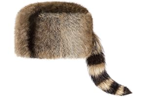 Shyyween Raccoon Hat with Tail for Women Men Faux Fur Coonskin Raccoon Tail Hat Warm Winter Cap for Unisex Cold Weather