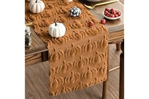 Artoid Mode Caramel Soft Plush Faux Fur Jacquard Pumpkins Fall Table Runner, Seasonal Autumn Kitchen Dining Table Decoration for Home Party Decor 13x72 Inch