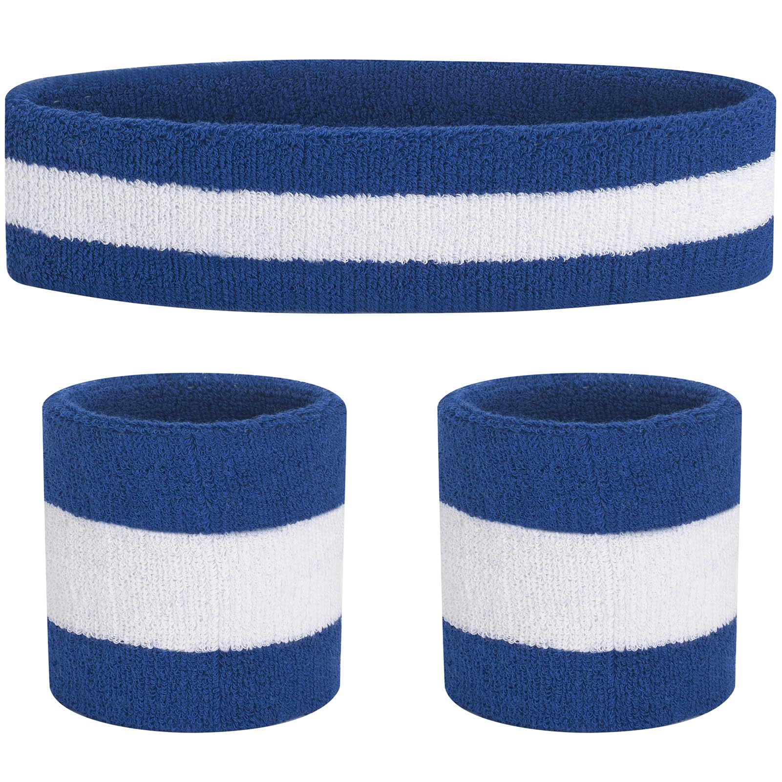 FACATH Striped Sweatband Set Sports Headband Wristband Set Terry Cloth Wristband Athletic Exercise Basketball Wrist Band Headbands Moisture Wicking Sweat Absorbing Cotton Stripped Sweat Band