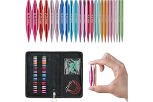 Guclud Short Interchangeable Knitting Needles Set 2-Inch Shorties Circular Knitting Needles for Sock, Sizes US 2.5, 3, 4, 5, 6, 7, 8, 9, 10, 10.5, 11 with Cables, Accessories and Case (12 Pairs)