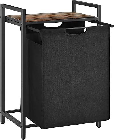 VASAGLE Laundry Basket 47 L Hamper with Shelf Pull-Out Liner 75 cm Ink Black