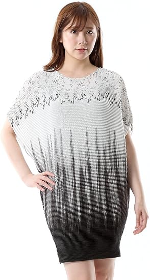 Amazon Specchio スペッチオ シャトルプリーツ レース グラデーション プリント チュニックワンピース 白黒 ワンピース チュニック 通販