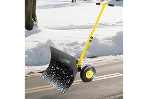 29.1''W x 19.8''H Snow Shovel with Wheels - Adjustable Height Angle Rubber Handle, Ergonomic Snow Pusher Shovel with Snow Rem