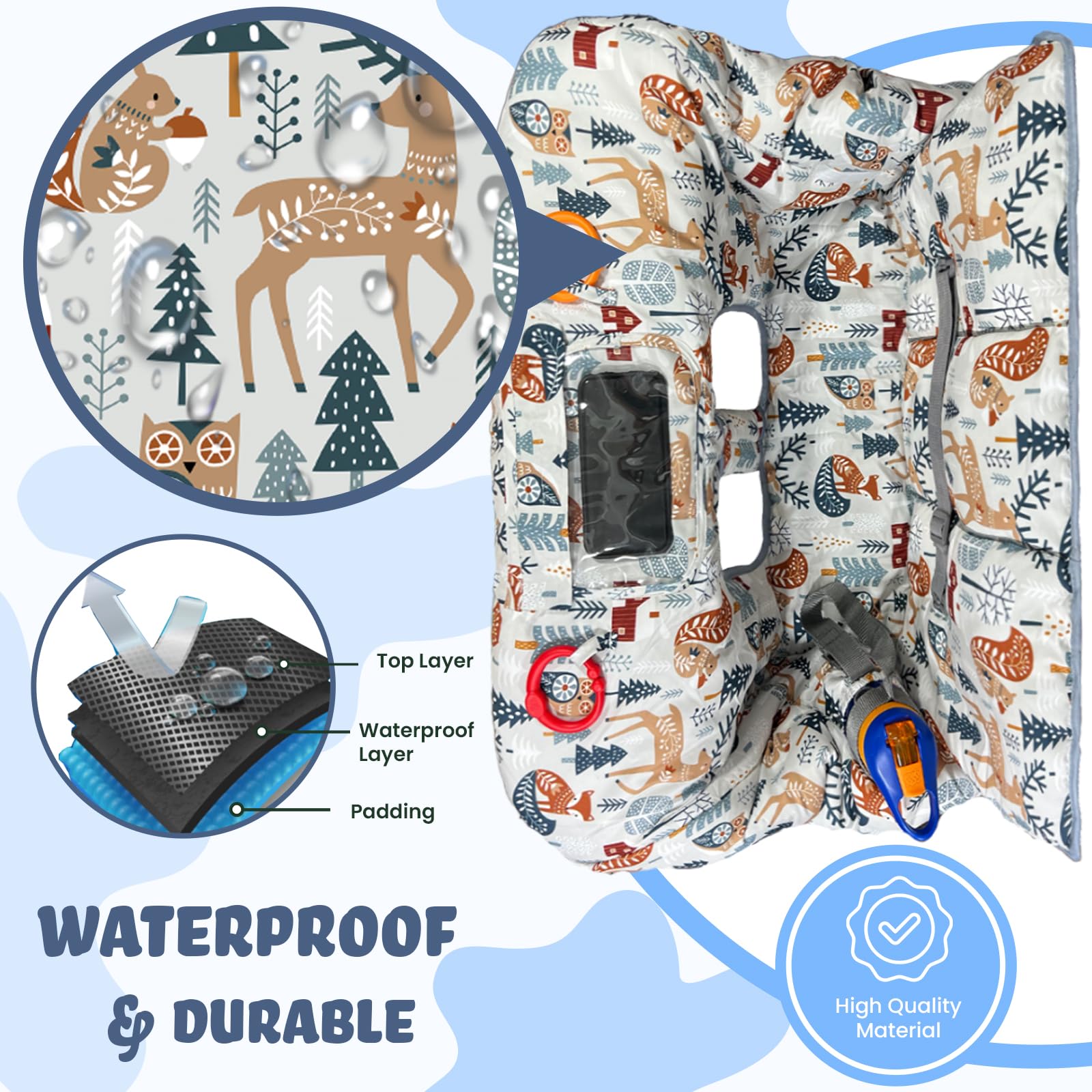 Shopping Cart Cover for Baby Grocery Cart Cover for Baby boy and Baby Girl, High Chair Cover for Baby and Toddler, Baby Registry Gift - Waterproof - Extra Large - Cotton - Double Sided (Multi)