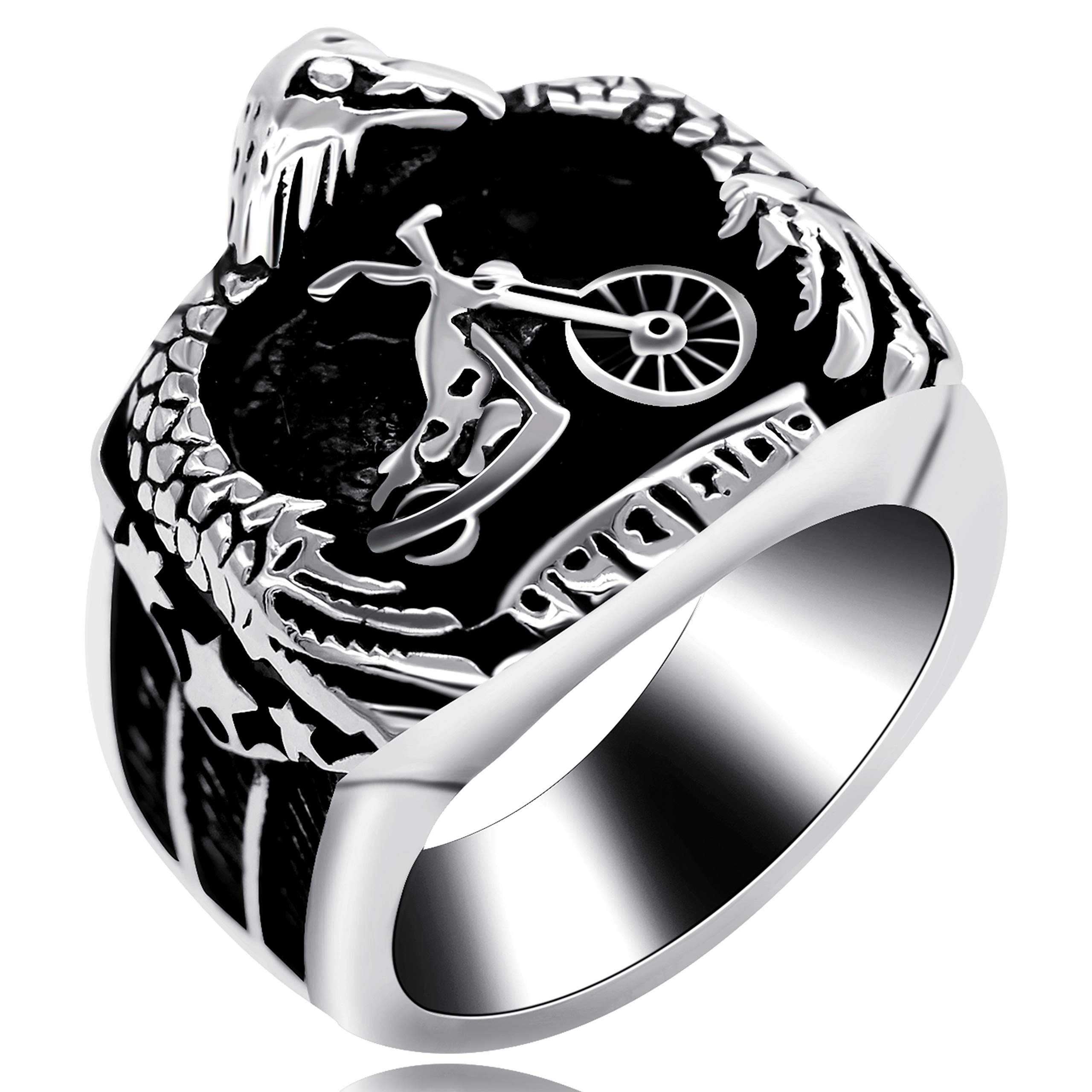 Uloveido Stainless Steel Motorcycle Rock Ring for Men Hip-Pop Ring Wide Eagle Rings for Boyfriend Boy Party Holiday Jewelry Gift Y516