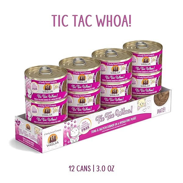 WERUVA WET CAT FOOD, TIC TAC WHOA WITH TUNA AND SALMON PATE, 3OZ CAN, PACK OF 12