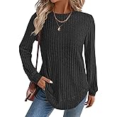 JUSTFASHIONNOW Womens Long Sleeve Shirts Trendy Sweaters Lightweight 2025 Casual Crewneck Fall Tunic Tops Loose Fit Dressy