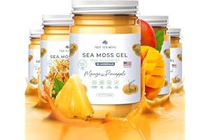 TrueSeaMoss Wildcrafted Irish Sea Moss Gel - Made with Dried Seaweed & Fresh Sea Vegetables, Seamoss - Made in USA (Mango/Pineapple, Pack of 5)
